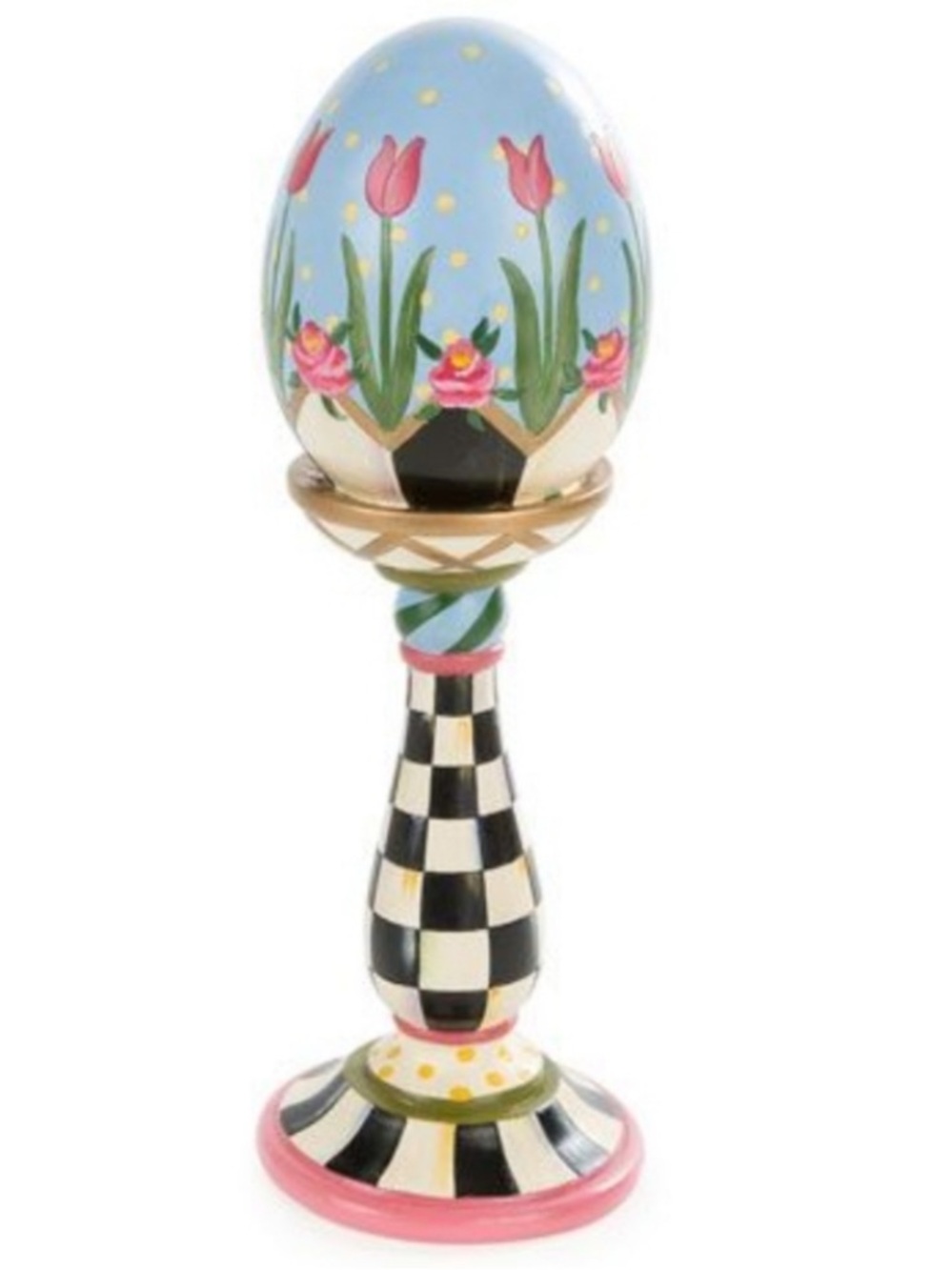 Mackenzie-Childs Vintage Blue Egg on Courtly Check Pedestal.  RARE and RETIRED.